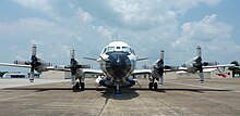 Head-on view of an airplane