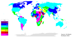 A map of the world with different regions colored in correlating to inflation rates