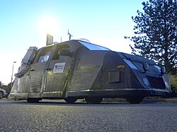 One of storm chaser Reed Timmer's vehicles, named the SRV Dominator 1, which was built and modified from a Chevrolet SUV.