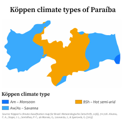 Köppen climate map of Paraíba