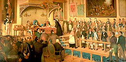 A 20th-century oil painting depicting the signing of the Act of Independence of Central America