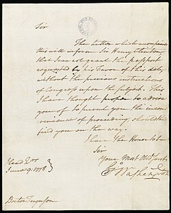 Adam Ferguson, previously working as a professor at the University of Edinburgh, became heavily involved in the American War of Independence, especially when asked to join the Carlisle commission which went to America in order to negotiate an agreement with Washington and the American congress. Once in America, Ferguson was appointed secretary of the commission. As this letter states, Ferguson was denied a passport and Washington was wary to make any decisions without the consent of congress beforehand. Ultimately, congress continued to ignore or deny requests from the commission until the party finally returned to Britain later that year. The letter is signed June 9: 1778, three days after the commission arrived in America.