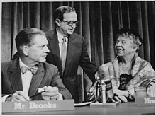 Eleanor Roosevelt on TV set of public affairs show