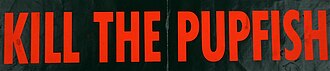 A bumper sticker from the 1960s. It reads "KILL THE PUPFISH".