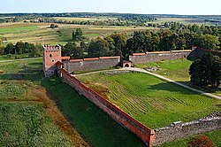 Aerial view of an old fortress
