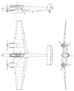 3-view line drawing of the Messerschmitt Bf 110