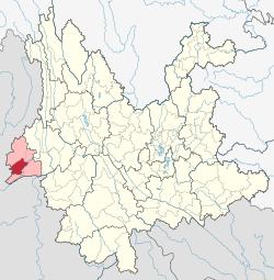 Location of Longchuan County in Dehong Prefecture within Yunnan province