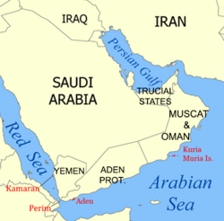 Location of the Aden Protectorate on the Arabian Peninsula.