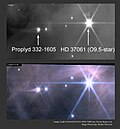 A proplyd being ionized by HD 37061 (image with JWST).