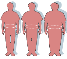 Three silhouettes depicting the outlines of an optimally sized (left), overweight (middle), and obese person (right).