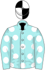 Pale blue, white spots, black and white quartered cap