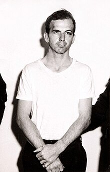 Black-and-white mug shot of Oswald