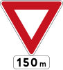 Give Way sign 150 metres ahead