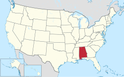 Map of the United States with Alabama highlighted