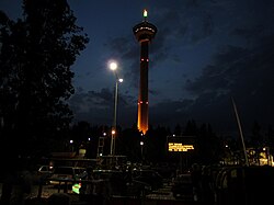 Näsinneula, an observation tower in Tampere, Finland, at night