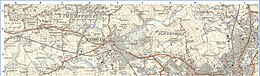 3: Extract from OS 1-25,000 scale maps SD73 (west section pub 1955) and SD83 (east section published 1954) showing historical locations around Padiham. Grid lines are 1 km.