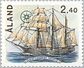 Åland, 1988 Finnish stamp, depicting the schooner, Ingrid