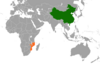 Location map for China and Mozambique.