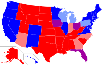 A presidential-election map of the US, 2004–2016. States that consistently vote for Democrats are termed "blue states".