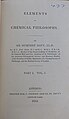 Title page of an 1812 copy of "Elements of Chemical Philosophy"