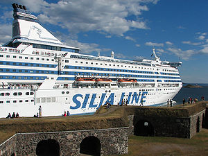 MS Silja Symphony leaving Helsinki via the Kustaanmiekka strait to the Baltic Sea.