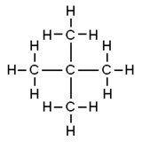 Skeletal formula of neopentane with all implicit carbons shown, and all explicit hydrogens added