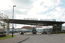 A photo of the entrance to Pinewood Studios in England