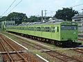 Kawagoe Line 103–3000 series set 52 stabled at Haijima Station