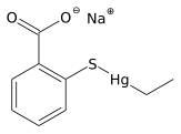 Thiomersal, a disinfectant, is a metal thiolate complex containing Hg(II)