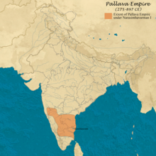 Image showing greatest extent of Pallava Empire, during the reign of Narasimhavarman I (630-668 CE)