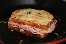 Croque-monsieur, a hot sandwich