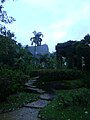 View of Christ the Redeemer statue from the garden during the winter.