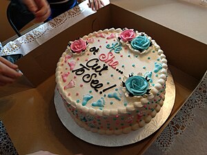 Cake using blue to represent the male sex.