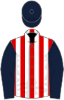 Red and white stripes, dark blue sleeves and cap