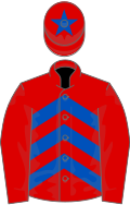 Red and royal blue chevrons, red sleeves, royal blue star on cap