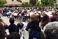 Students mooning at Stanford University in 1995, intended as an unspecified protest and a world record attempt