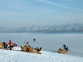 Lake Sava covered in ice in the winter