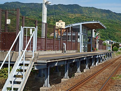 A statue of Torao-kun is located at the station entrance.