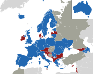 A coloured map of the countries of Europe