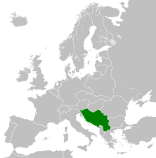 Map highlighting the location of Yugoslavia