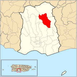 Location of barrio Maragüez within the municipality of Ponce shown in red