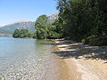 Beach on the shore of Lake Ohrid at Sveti Naum (Saint Naum) near Ljubanista