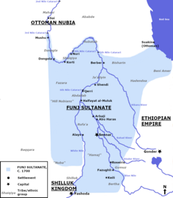 The Funj Sultanate at its peak in around 1700