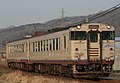 A diesel train on a Tsuyama Line express service