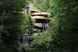 Fallingwater extends over Bear Run in the Laurel Highlands.