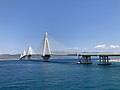 The Rio-Antirrio bridge from the ferry landing.