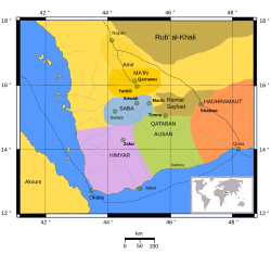 Map of Sheba in blue in South Arabia