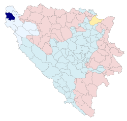 Location of Cazin within Bosnia and Herzegovina