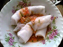 A dish of homemade bánh cuốn
