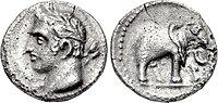 Image of both sides of a coin: one depicting a man's head; the other an elephant